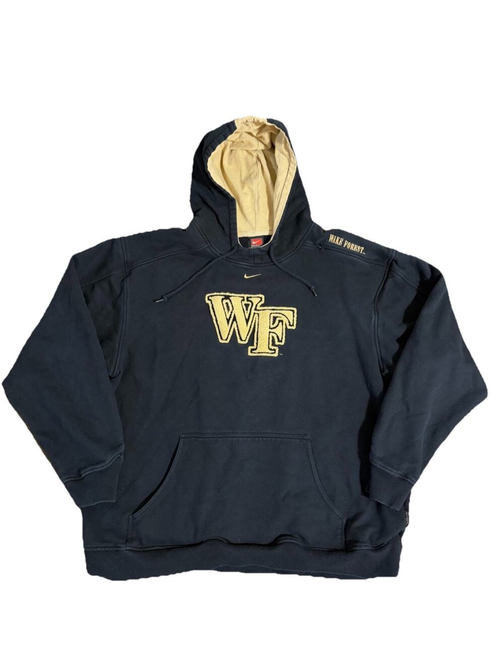 Vintage Nike Team Wake Forest University Center Swoosh Hoodie Size XL Black